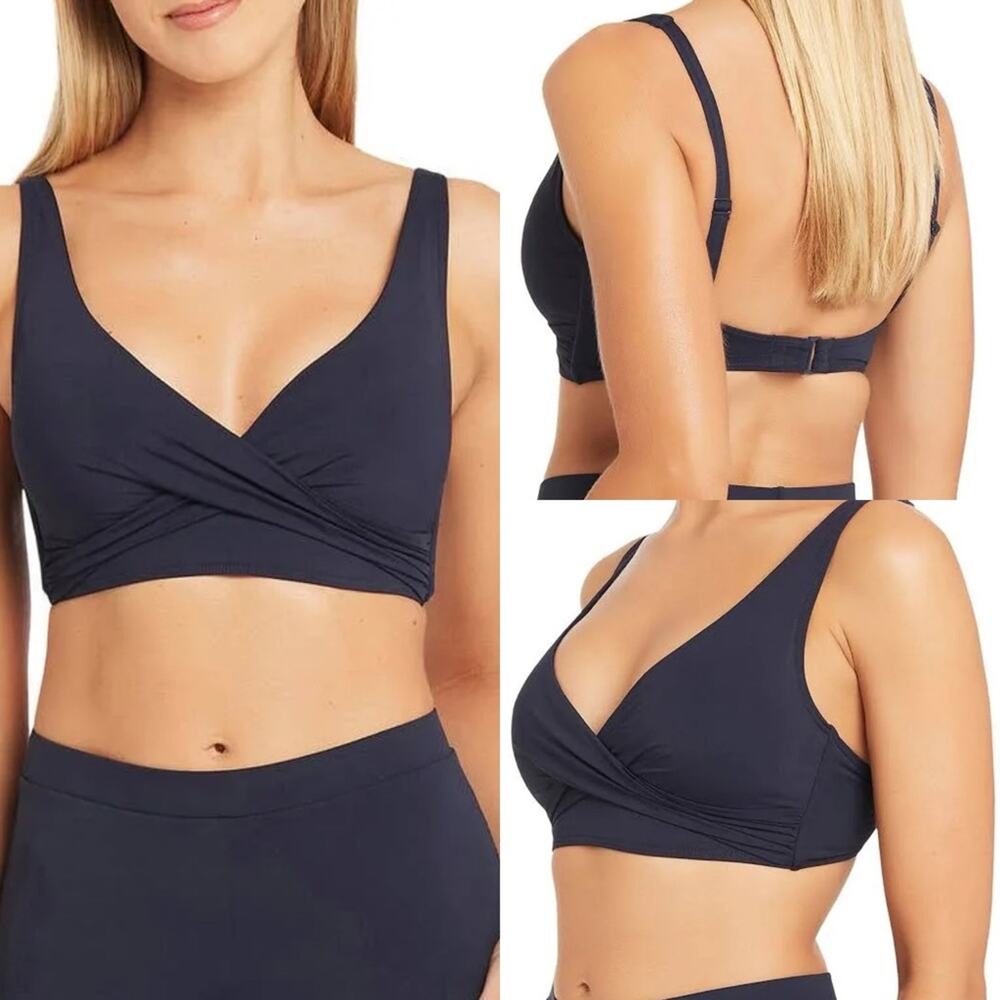 Sea level Cross Front Multifit Bikini Top Navy